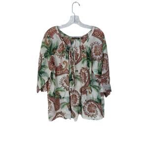 Tommy Bahama Women’s 100% Raime Paisley Print ¾ Sleeve Top Size XL